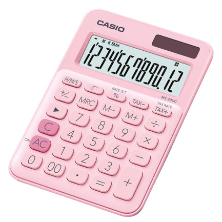 Casio MS-20UC 12-Digit Desktop Calculator Pink Tax and Time Calculation Dual Power