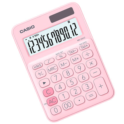 Casio MS-20UC 12-Digit Desktop Calculator Pink Tax and Time Calculation Dual Power
