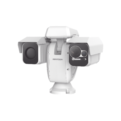 PTZ Punta de Poste IP Dual / Lente Térmico 100 mm (640 X 512) / Lente Óptico 56X Zoom (4 MP) / 800 mts IR Laser / 36 VCC / IP66 / Recubrimiento Anticorrosivo