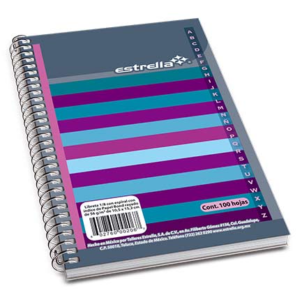 STAR NOTEBOOK 1/8 SPIRAL LINED W/INDEX 100 SHEETS