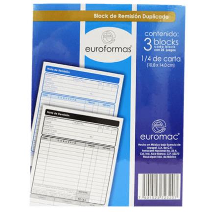 Euroformas Duplicate Remittance Letter Block 1/4 Letter w/25 Sets 3 Blocks