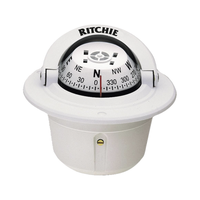 Brújula de Navegación Maritima Serie Explorer / Montaje Empotrado / Color Blanco / 2 3/4" (70 mm) Dial Directo / Iluminación Nocturna Verde / Imanes DirectiveForce / Montaje 3.75" (9.53 cm) / Compensadores Internos / Constru