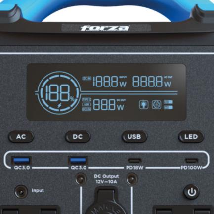 Forza FPP-T700 700W Portable Power Station 2 AC/8 DC Outlets 2 Fans LCD Screen Integrated Control Panel