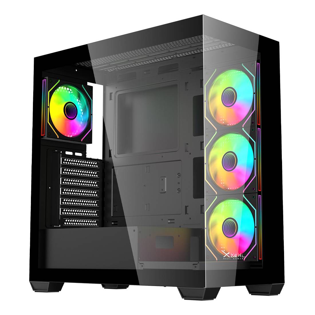 Xzeal XZ-140 Midi-Tower ATX/Micro-ATX/Mini-ITX USB 2.0/3.0 Case, No PSU, 4 Fans Pre-installed, Black
