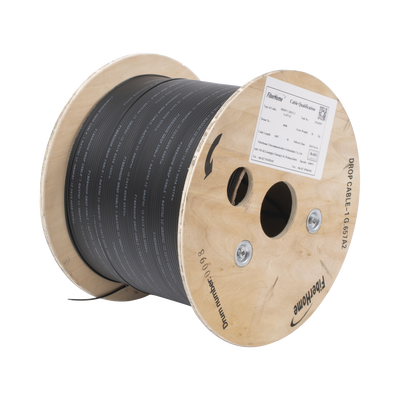 Carrete de 1 km de Fibra Óptica Drop, Interior/Exterior G.657A2 Monomodo de 1 Hilo (Unifibra), Dieléctrica, Forro Negro