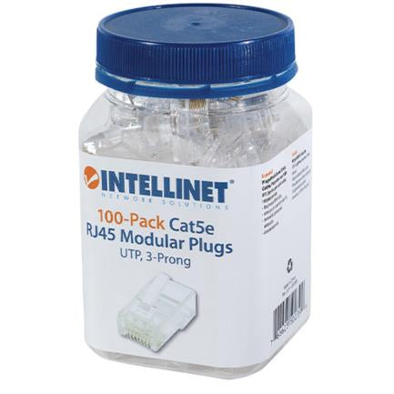 Intellinet RJ45 Cat 5e UTP Solid 15 Micron Plug, Tub/100 Pcs