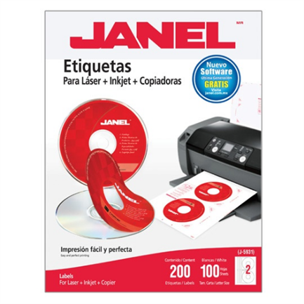 JANEL WHITE LABEL FOR CD/DVD 117MM 25HJS 50 LABELS