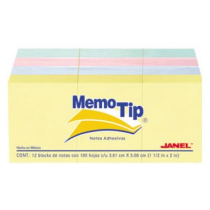 Janel Memo Tip Pastel Sticky Notes 1.5"x2" 4 Colors Pack of 12