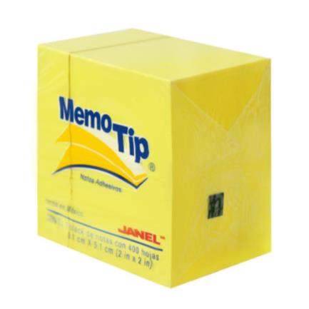 Janel Memo Tip Mini Cube Sticky Notes 2x2 Yellow W/400 Sheets