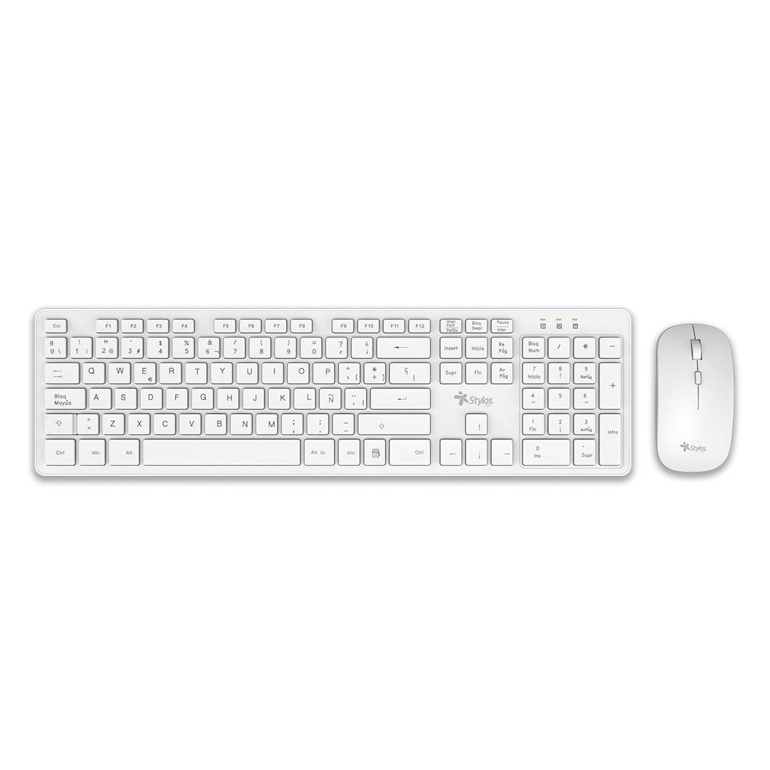 Kit Inalambrico 2 en 1 Stylos Teclado 100% Membrana 105 Teclas Mouse 1600 Dpi 2 Botones Blanco
