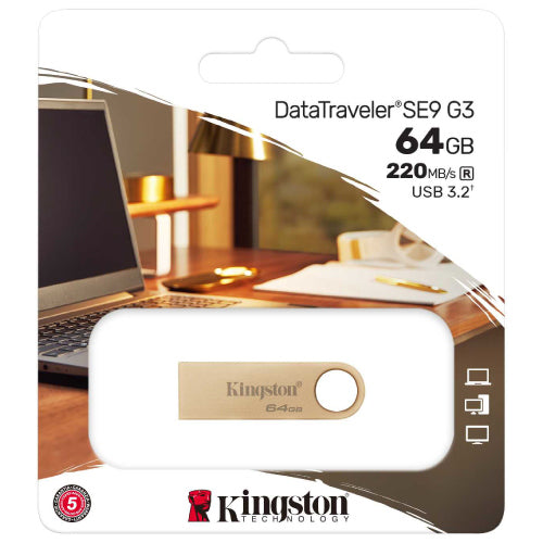 Kingston DataTraveler SE9 G3 64GB USB 3.2 USB Flash Drive Read 220MB/s Gold