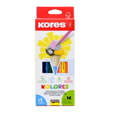 KORES TRIANGULAR COLORED PENCILS 3MM CASE W/12