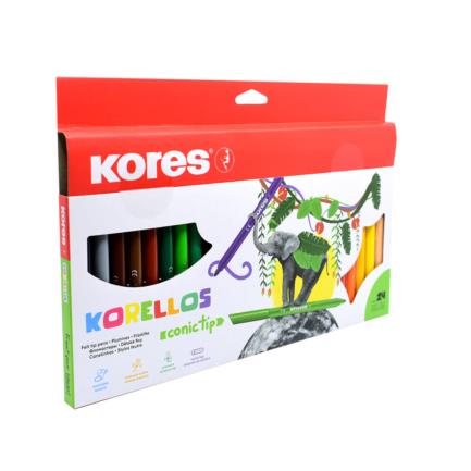 Kores Korello Washable Conical Tip Markers, Assorted Colors, Pack of 24