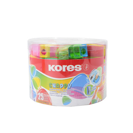 Kores Snappy Single Hole Plastic Sharpener Jar with 25 Pieces Assorted Colors