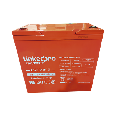Batería de respaldo  12 V | 55 Ah | AGM | Certificada UL94-V0 Retardante a la Flama | Especial para Seguridad Electrónica | Sistemas de emergencia | Vida útil 5 años | Terminales T2