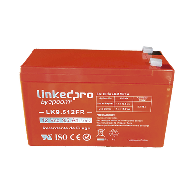 Batería de respaldo 12 V |  9.5 Ah | AGM | Certificada UL94-V0 Retardante a la Flama  | Especial para Seguridad Electrónica | Vida útil 5 años | Terminales F1  + Adaptador F2