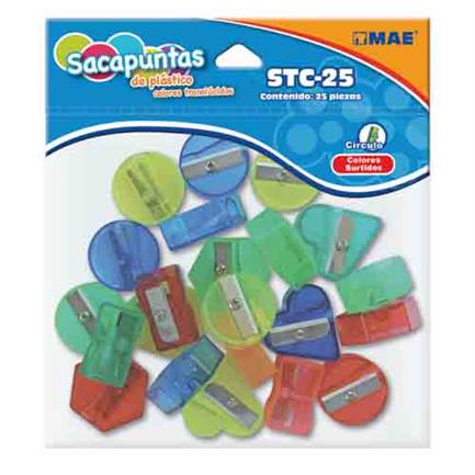MAE TRANSLUCENT PLASTIC PENCIL SHARPENER W/25 PCS
