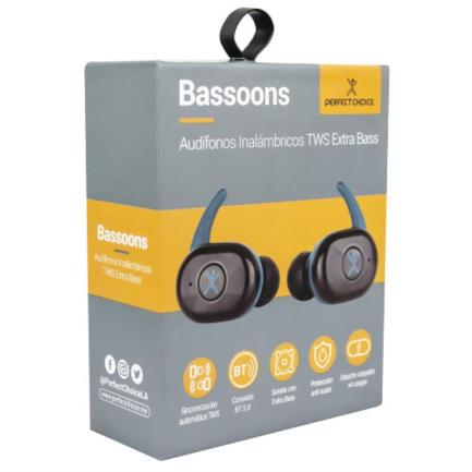 Perfect Choice Wireless BT TWS Extra Bass Earbuds Black