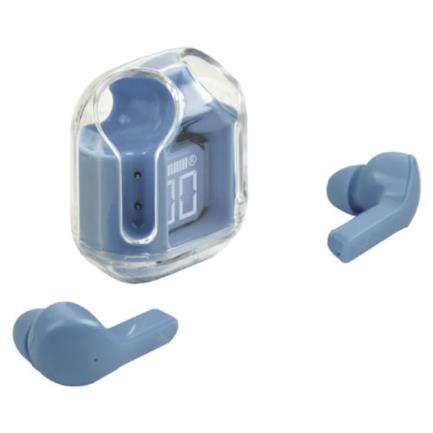 Perfect Choice TWS Wireless Earbuds ClearBeat Transparent Case with Charging Indicator Blue