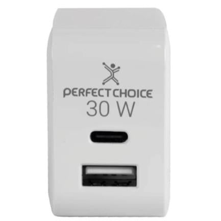 Perfect Choice 30W Fast Charging USB C+A Ports Power Adapter White