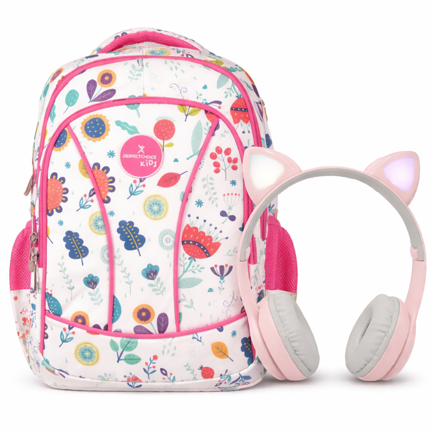 Perfect Choice Brooklyn Flowers Backpack and Catto Pink Headphones Kit