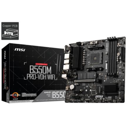 Tarjeta Madre MSI B550M Pro-VDH WIFI 4xDDR4 128GB 4400Mhz PCIe 4.0 M.2 1xHDMI 1xDP 1xVGA S AM4 mATX Wi-Fi BT