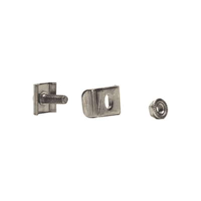 Kit 2 para unir tramos de charola, clema mediana, mas tornillo encastrado, con acabado Acero Inoxidable