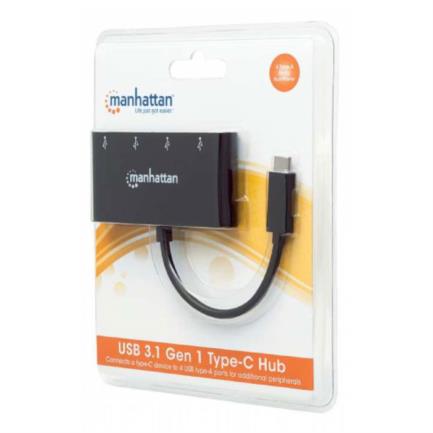 Manhattan USB-C 3.2 Gen1 4-Port USB-A Hub Black
