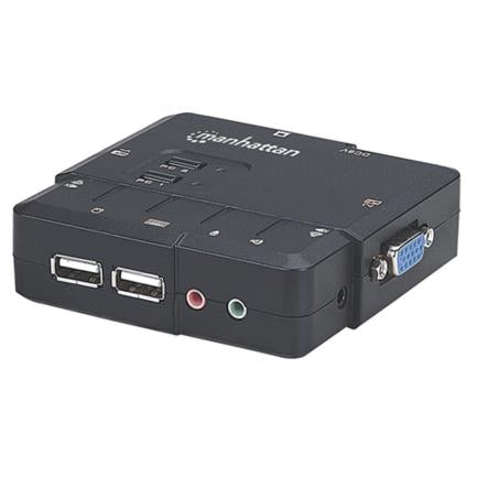 Manhattan Compact 2-Port USB 2:1 Desktop KVM Switch with Cables + Audio, Black