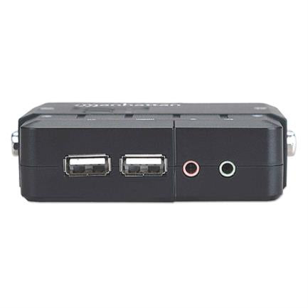 Manhattan Compact 2-Port USB 2:1 Desktop KVM Switch with Cables + Audio, Black