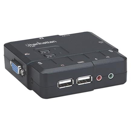 Manhattan Compact 2-Port USB 2:1 Desktop KVM Switch with Cables + Audio, Black
