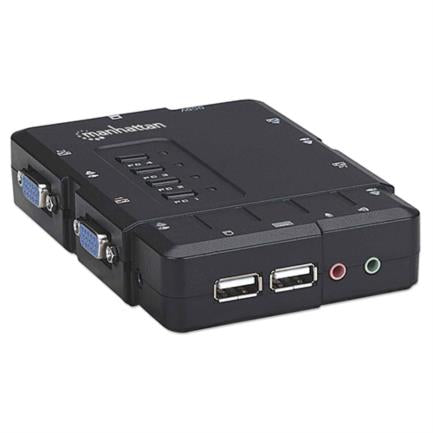 Manhattan Compact 4-Port Desktop KVM Switch USB 4:1 Cables+Audio Black