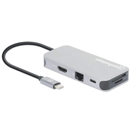 Manhattan USB-C Docking 8-in-1 HDMI USB-C PD/2xUSBv3.2/USBv2.0 RED SD/Micro SDD