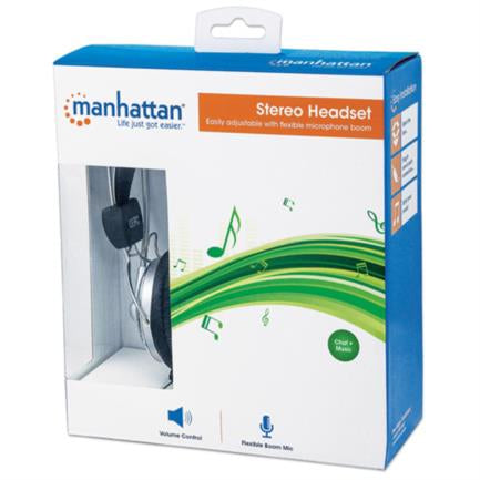 Manhattan Stereo Headphones with Flexible Metallic Extension Microphone, Black-Silver