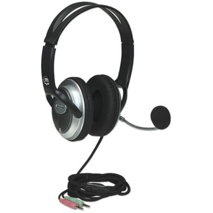 Manhattan Classic Stereo Headphones with Flexible Metallic Extension Microphone, Black-Silver