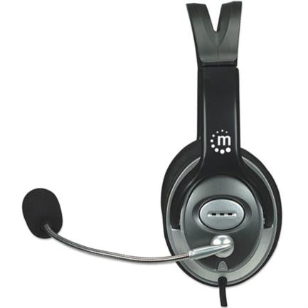 Manhattan Classic Stereo Headphones with Flexible Metallic Extension Microphone, Black-Silver