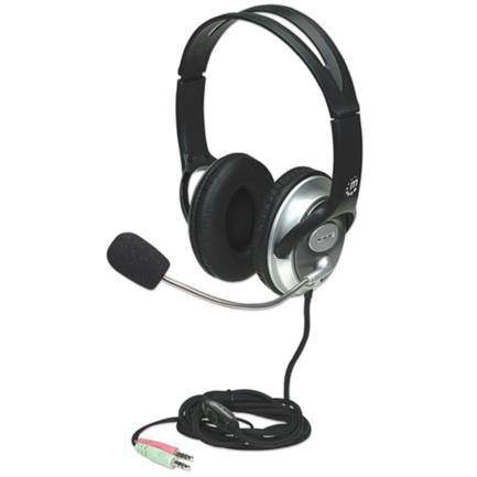 Manhattan Classic Stereo Headphones with Flexible Metallic Extension Microphone, Black-Silver