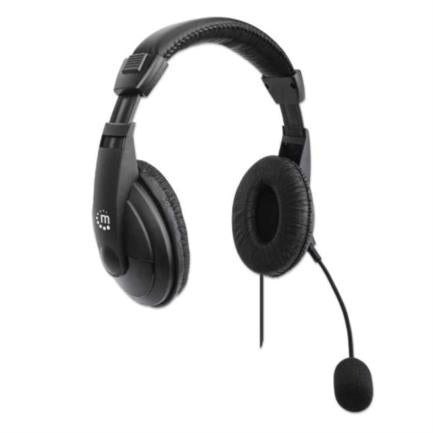Manhattan Stereo USB Headset Adjustable Microphone Integrated Control Black