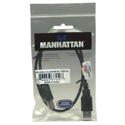 Manhattan USB-B 2.0 High-Speed Cable 0.5m Black