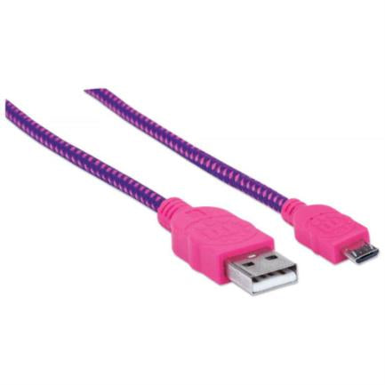 Manhattan High-Speed USB Micro-B Cable with Fabric Coating 1.8m Pink-Purple