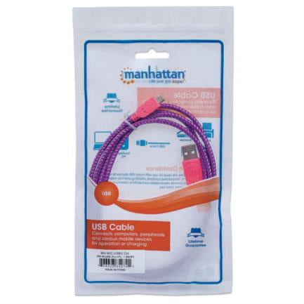 Manhattan High-Speed USB Micro-B Cable with Fabric Coating 1.8m Pink-Purple