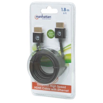 Manhattan HDMI Male-to-Male Ultra-Slim High-Speed Cable with Ethernet, 1.8m, Black