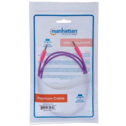 Manhattan 3.5mm Stereo Audio Cable with Textile Covering 1m Pink-Purple