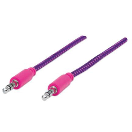 Manhattan 3.5mm Stereo Audio Cable with Textile Covering 1m Pink-Purple