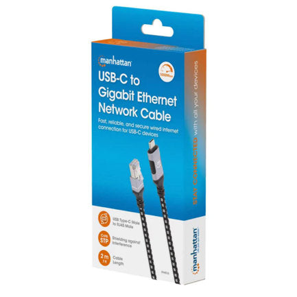 Manhattan USB-C to RJ45 V3.2 Cable 2M 5 Gbps Cat6 1 Gbps