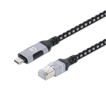 Manhattan USB-C to RJ45 V3.2 Cable 2M 5 Gbps Cat6 1 Gbps