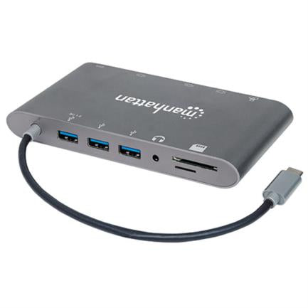 Manhattan USB-C to HDMI/DPmini/SVGA/RJ45/3.5mm Super Speed Gray Docking Station