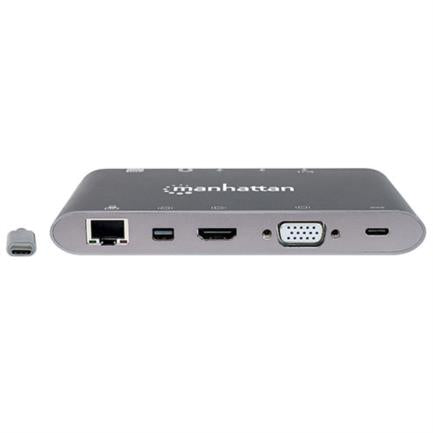 Manhattan USB-C to HDMI/DPmini/SVGA/RJ45/3.5mm Super Speed Gray Docking Station