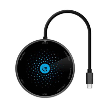 Manhattan USB-C to HDMI USB-C PD 3xUSB-A Card Reader Dock with Wireless Charging Stand