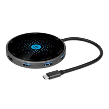 Manhattan USB-C to HDMI USB-C PD 3xUSB-A Card Reader Dock with Wireless Charging Stand